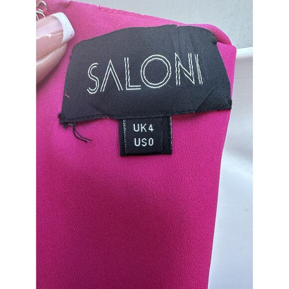 Saloni Lea Silk Pink Floral Button-Front Midi Dress Puff Sleeves US 0 Feminine - Picture 11 of 16